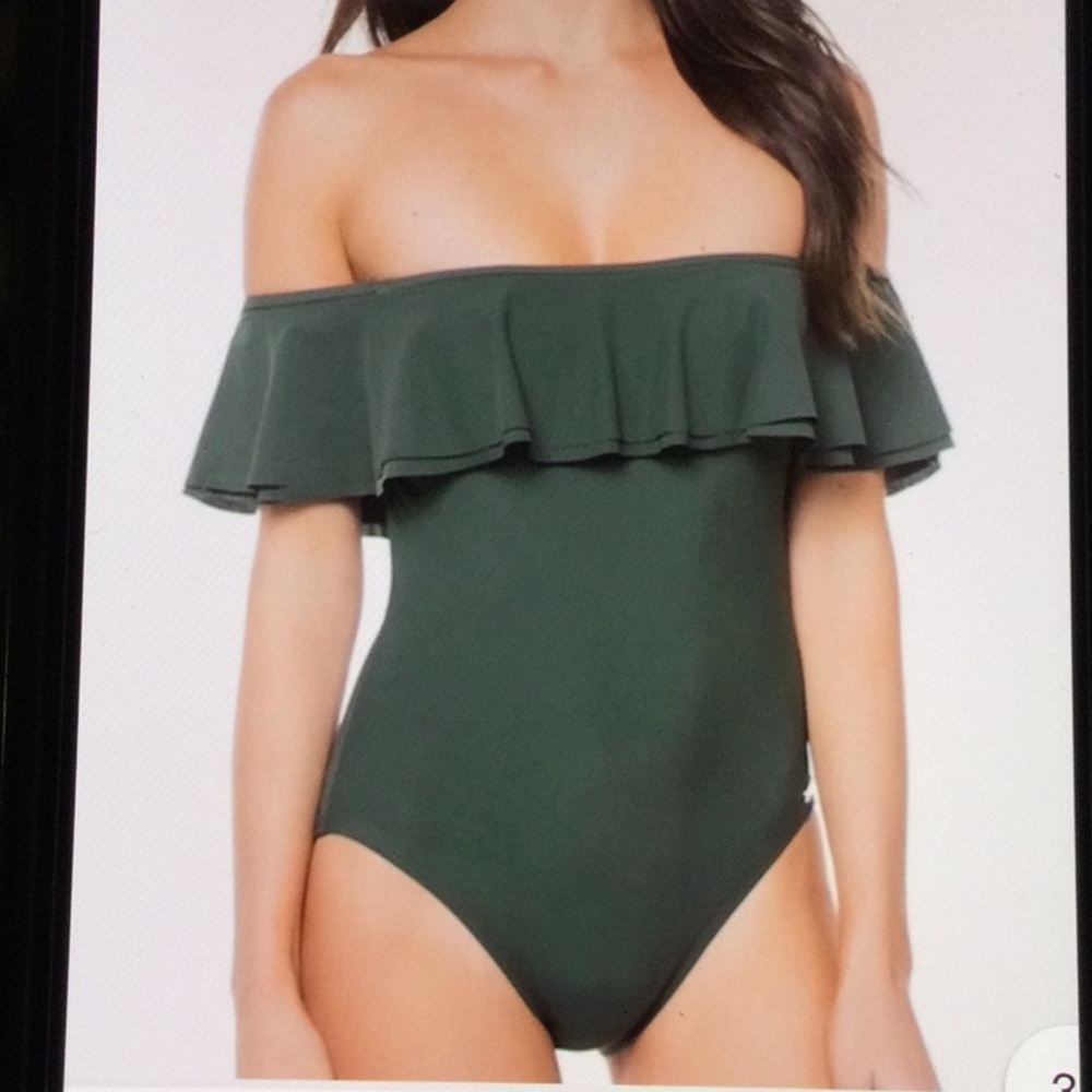 MICHAEL Kors Ruffle One-Shoulder Olive Green One-Piece Swimsuit Women's Size 14